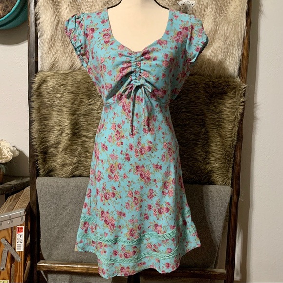 Gabrielle Parker Turquoise Floral Printed Dress - Picture 1 of 5